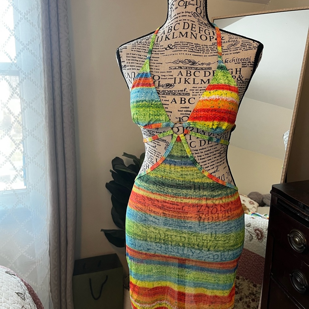 Multicolor Halter Cut-Out Dress